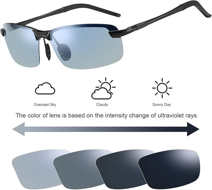 Blue Light Blocking Computer Glasses Photochromic Polarized UV Protection Safety Sunglasses for Men and Women Day and Night Spring Hinge Sports Driving Eyewear Anti Glare Eyestrain Eyeglasses