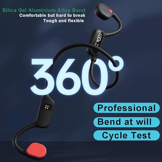 Swimming Headphones Bone Conduction Open Ear Headset MP3 Player Built-in 32G Memory IP68 Underwater Waterproof Stereo Bluetooth Earphone LED Screen for Driving Bicycling Running Skiing-X10 Black