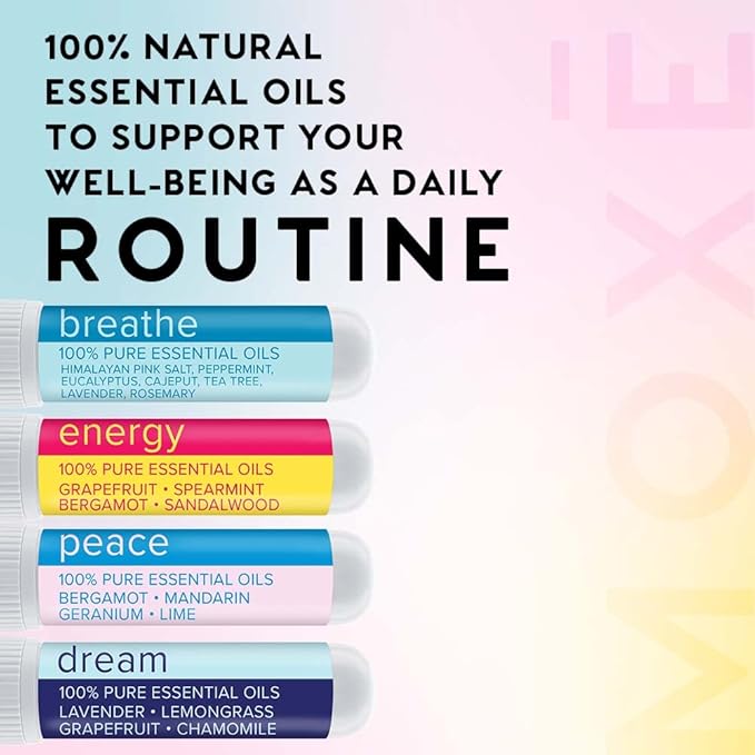 MOXE Daily Aromatherapy Nasal Inhalers Set, All Day Aromatherapy, Therapeutic Grade Essential Oils, Easy & Safe, Leakproof, Portable, Clear Congestion, Improve Energy, Naturally Calming & Relaxing