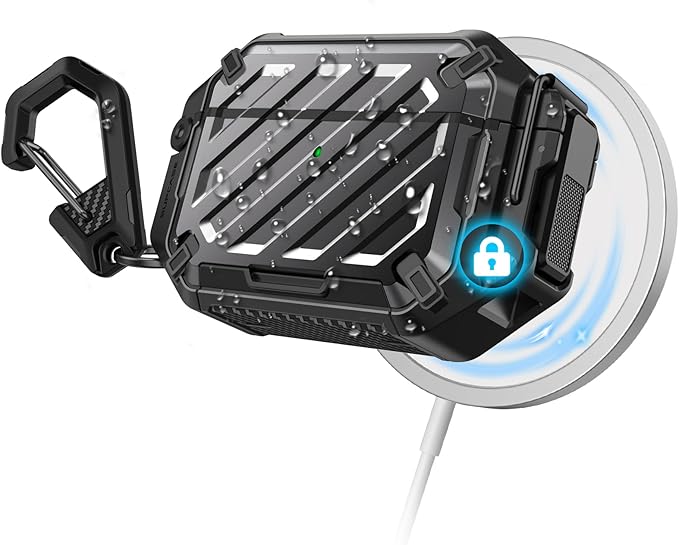 SUPCASE for AirPods Pro 2nd/1st Gen Case with Lock & Carabiner (Unicorn Beetle Pro), [IP68 Waterproof] [Military-Grade Protection] [Supports Wireless Charging] Anti-Scratch Hard Shell Cover, Black