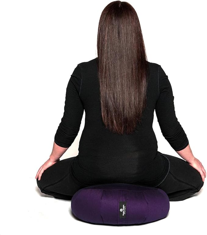 Hugger Mugger Zafu Meditation Cushion - Support in Cross-Legged Sitting, Buckwheat Filled, Durable Fabric, Convenient Handle, Handmade in USA