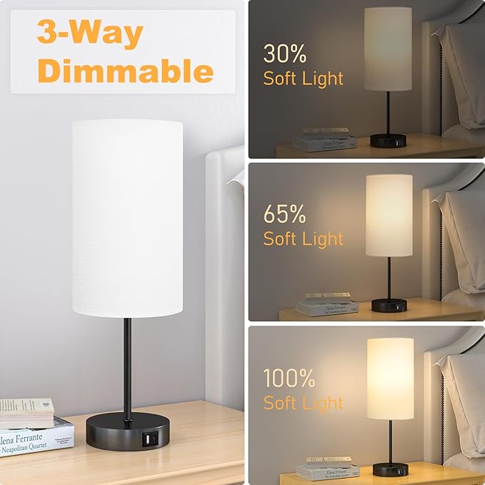 AKASUKI 18Inch Table Lamp with Dual Charging Station, 3 Way Dimmable Touch Lamp for Bedroom, Living Room, Office(LED Bulb Included)