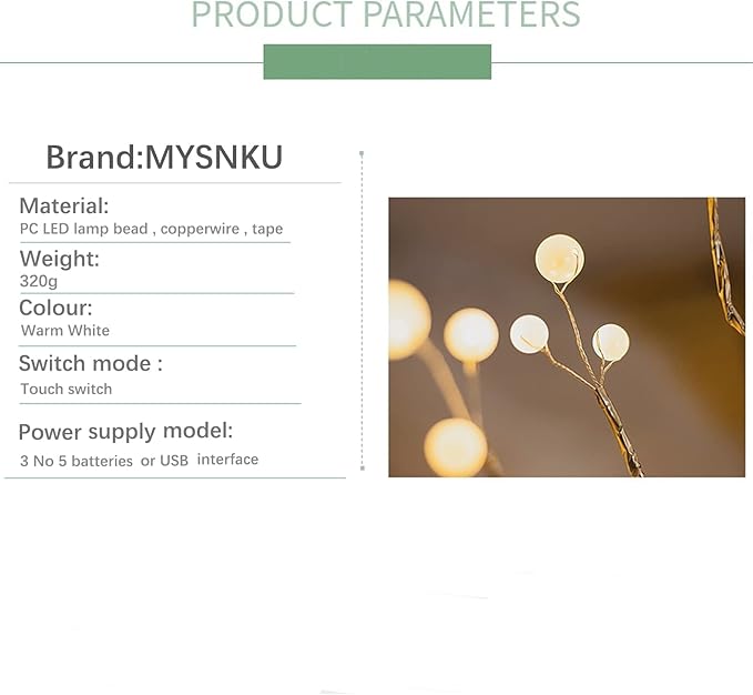 MYSNKU DIY Led Desk Tree Lamp, Desk Table Decor 36 Pearl LED Lights for Home,Bedroom, Indoor,Wedding Party,Decoration Touch Switch Battery Powered or USB Adapter (Nordic)