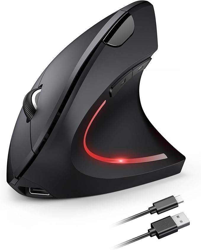 TECKNET Ergonomic Mouse Wireless, Echargeable Mouse Wireless Silent for Carpal Tunnel Right Hand, 2.4GHz USB-A Vertical Mouse for Laptop,5 Adjustable 4800 DPI, Computer,MacBook, Desktop(Not-USB-C)