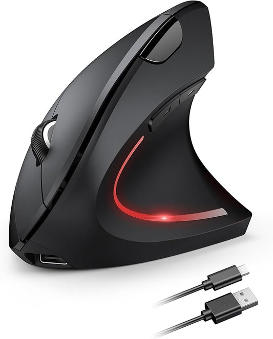 TECKNET Ergonomic Mouse Wireless, Echargeable Mouse Wireless Silent for Carpal Tunnel Right Hand, 2.4GHz USB-A Vertical Mouse for Laptop,5 Adjustable 4800 DPI, Computer,MacBook, Desktop(Not-USB-C)