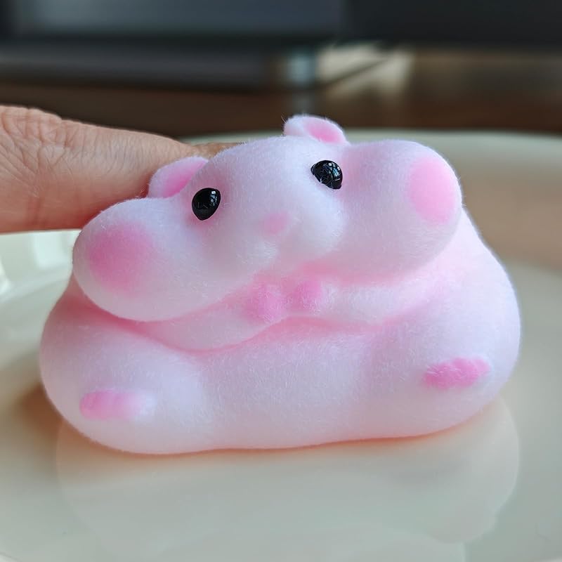 Handmade Flocked Hamster Taba Squishy Toy - Cute Realistic Silicone Animal Fidget Sensory Toy, Ultra-Soft Stress Relief Squeeze Toy for Relaxation Gift (Pink)