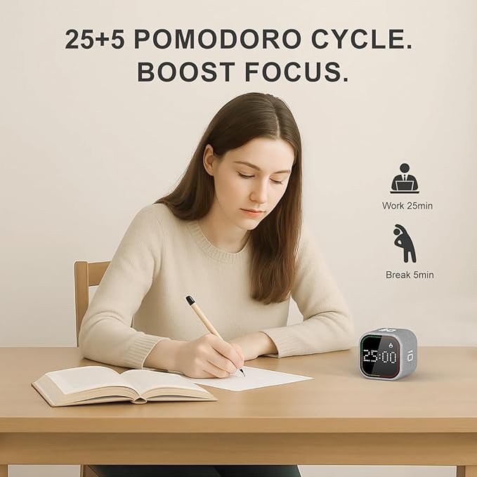 REACHER Fast Custom Pomodoro Timer Cube | Productivity Timer | Small Visual Cube | Silent, Vibrate Reminder | Adjustable Sound Alert | Magnetic, Visual Countdown | for ADHD, Study, Kitchen, Classroom