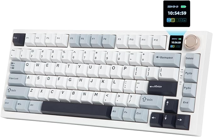 75% Wireless Mechanical Gaming Keyboard, Creamy Sound, Hot Swappable, Pre-lubed Linear Switches, Gasket Structure, Multimedia Display, RGB Backlit, 2.4GHz/USB/BT5.0, Custom Keyboard for Win/Mac