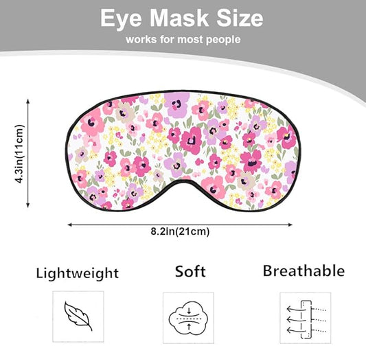 Pink Flowers Sleep Mask Eye Mask Beautiful Spring Floral Sleep Mask Light Blocking Adjustable Smooth Soft Eye Masks for Women Deep Rest Travel