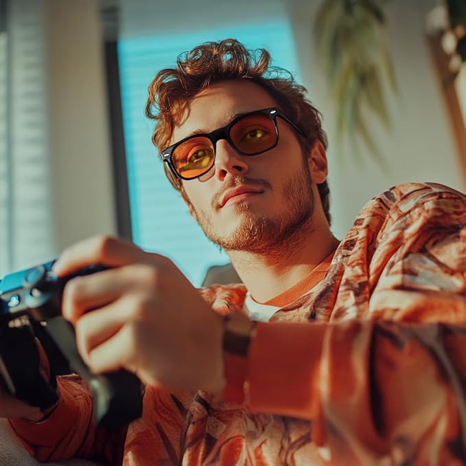 FEISEDY Orange Blue Light Blocking Glasses for Woman Men Amber Lenses Computer Gaming Glasses for Better Sleep