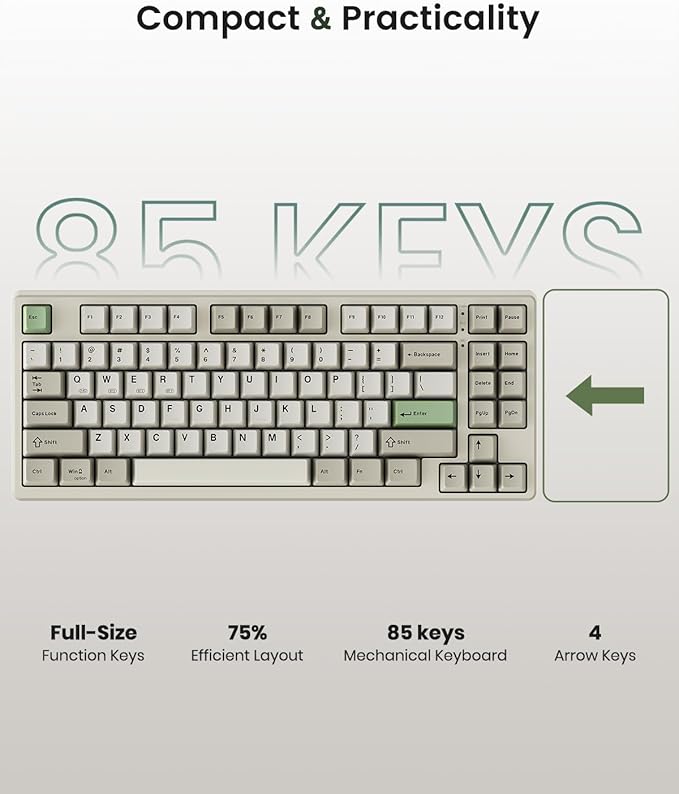 Wireless Mechanical Keyboard,Gasket Mounted with Creamy Sound,Bluetooth/2.4GHz/USB-C,Custom Hot Swappable,RGB Backlit,75% Compact Layout for Gaming/Typing/Win/Mac/PC (Industrial Gray,Linear Switch)