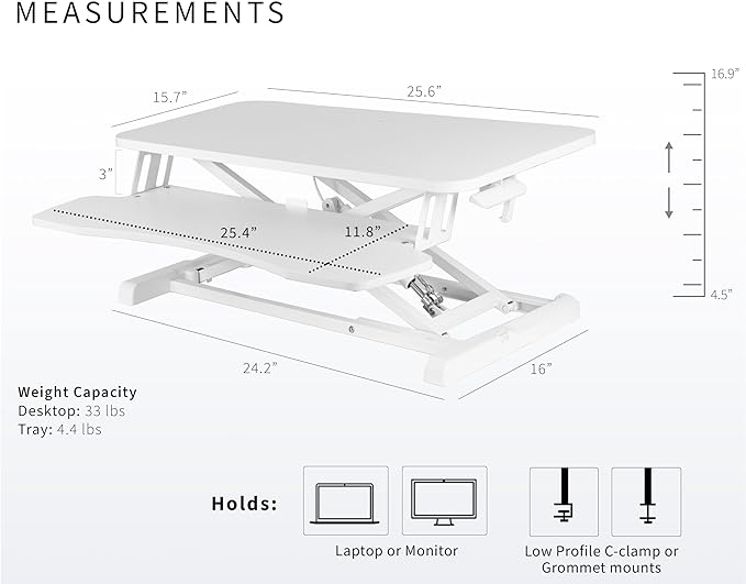 VIVO 26 inch Desk Converter, K Series, Height Adjustable Sit to Stand Riser, Dual Monitor and Laptop Workstation with Keyboard Tray, White, DESK-V026KW