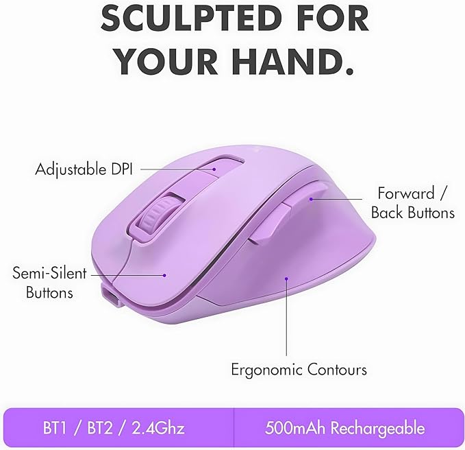 X9 Purple Ergonomic Keyboard Mouse Wireless Combo - Type Comfortably Longer - 2.4G/Bluetooth Split Keyboard, Multi-Device, Soft Wrist Rest, Rechargeable, Silent Ergo Keys - Laptop, PC, Mac,iOS,Android