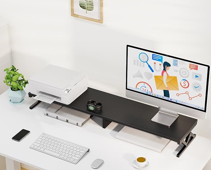 Dual Monitor Stand Riser, Large Wood Monitor Lift with Storage, Sturdy Wood&Steel Multi Screen Stand, Desktop Organizer