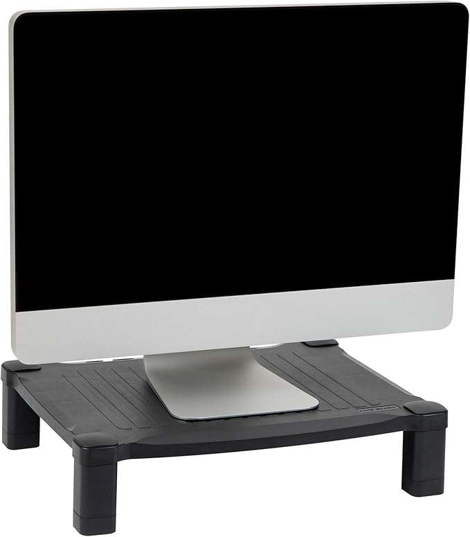 Mind Reader Monitor Stand, Height Adjustable, Desktop Organizer, Laptop Riser, Office, 17.25"L x 13.25"W x 4"H, Black