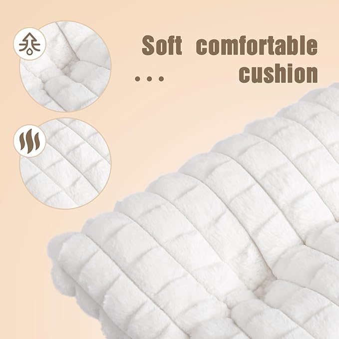 HollyHOME 15"(H) Folding Footrest Stool, Upholstered Small Foldable Ottoman, Accent Padded Sofa Foot Stool for Lazy Chair, Metal Portable Foot Rest Ottoman for Living Room, Bedroom, Faux-Fur White