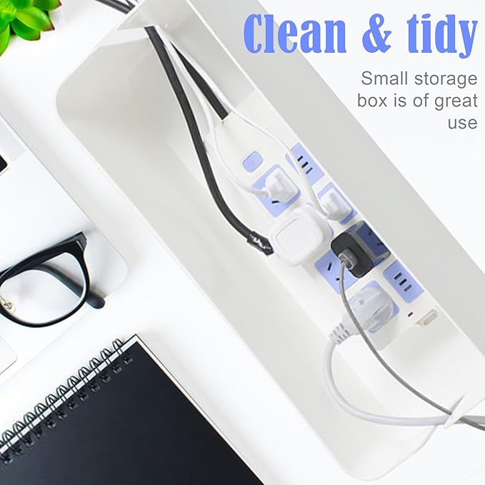 Cable Tidy Box White Cable Box with Bamboo Lid Cable Organiser Cable Management Box for Hiding Cables and Plugs