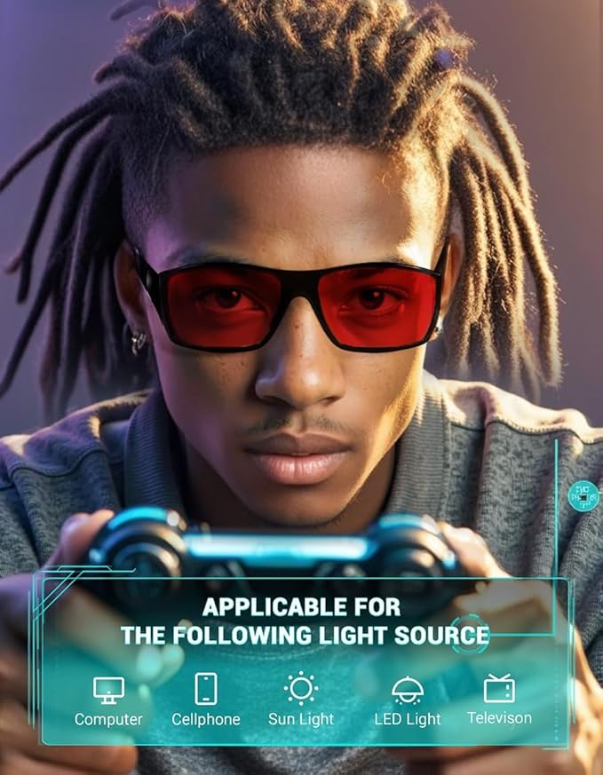 TIJN Sonia Sleep Glasses for Blue & Green Light Blocking,Red Lens with Dual AR Coating,Wraparound Frame for Gaming Screen