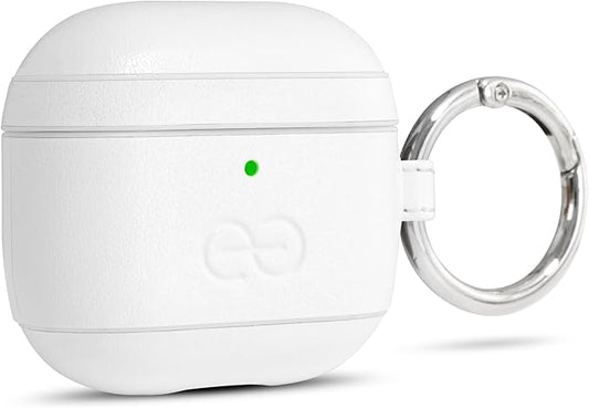Dreem Om Case Cover with Keychain Clip Compatible with AirPods 4 for Apple AirPods 4th Generation, Vegan Leather AirPod Case for Men & Women, Luxury Earbuds Accessory for iPhone - White