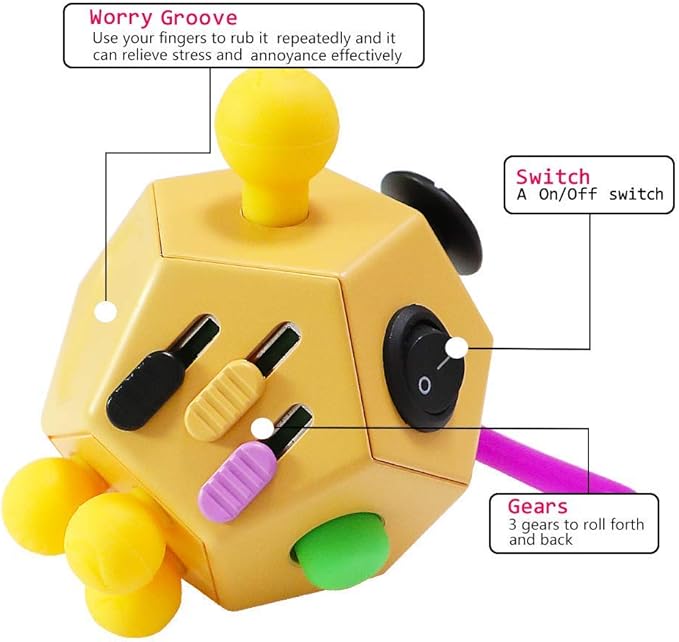 12 Sided Cube Toys,Fidget Toys Relief Stress and Anxiety Depression Anti for Kids and Adults with ADD, ADHD, OCD, Autism (Yellow, Normal)