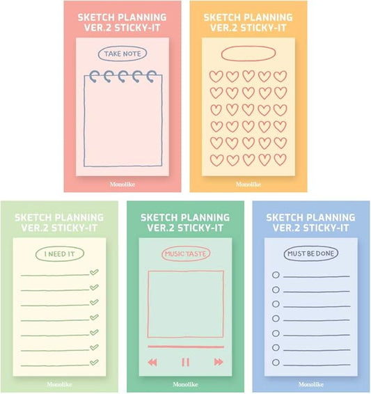 Monolike Sketch Planning Ver.2 Sticky-it - 5p Set Self-Adhesive Memo Pad 50 Sheets
