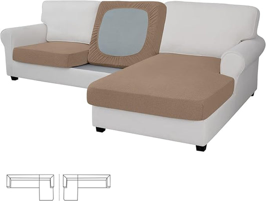 Easy-Going Stretch 3 Pieces Couch Cushion Covers for Sectional Sofa Left/Right L Shape Chaise Lounge Sofa Seat slipcover Anti-Slip Sofa Cover Soft (2 Seater + 1 Chaise, Camel)