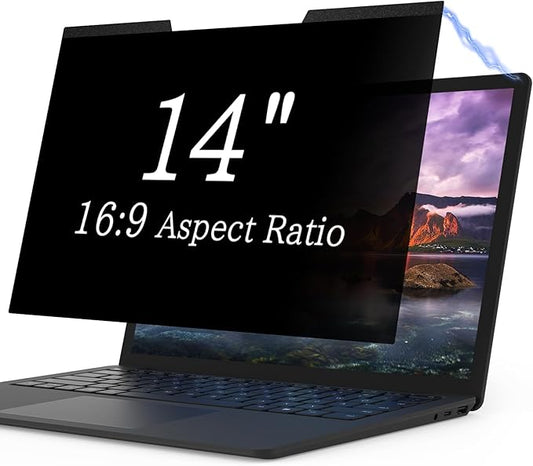 Magnetic Laptop Privacy Screen 14 Inch for 16:9 Computer Monitor, Removable 14” Anti Glare Protector Blue Light Filter Shield Compatible with HP Dell Xps Acer Asus Samsung Lenovo ThinkPad Envy