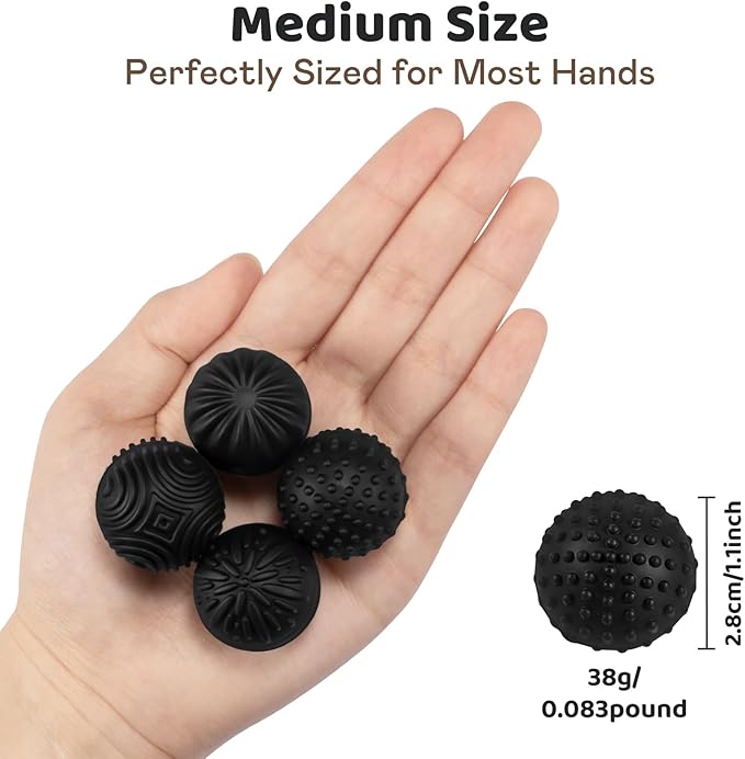 Magnetic Sensory Fidget Balls – 4PC Medium Weighted Textured Silicone Stress Relief Toys for Adults & Teens with ADHD, Autism, Anxiety – Quiet Magnet Fidgets for Desk, Travel, Office & Gifts