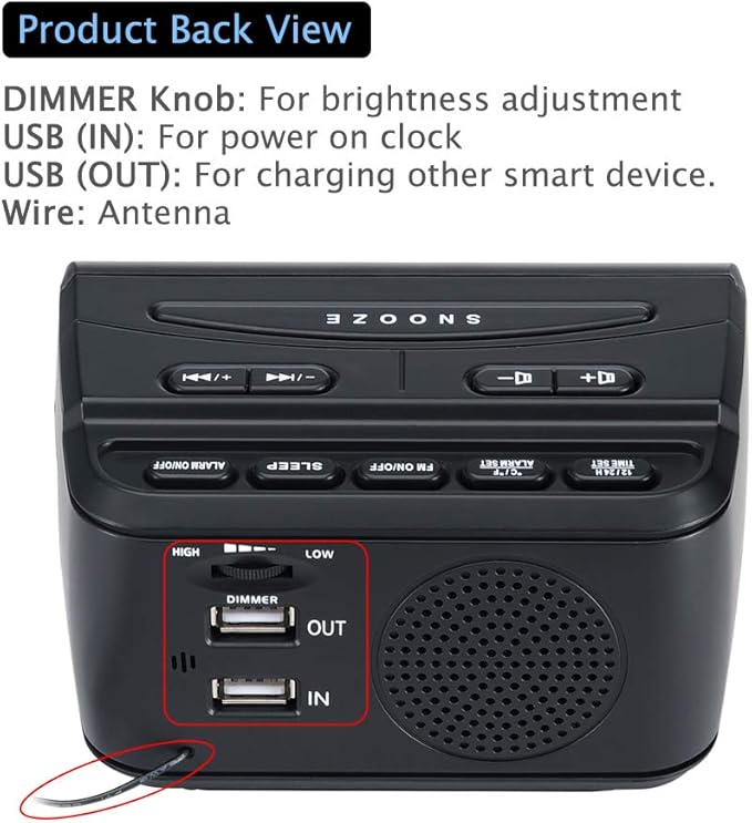 DreamSky Alarm Clock Radios for Bedrooms with Battery Backup, Large Big Numbers with Brightness Dimmer, USB Port, Bedside Digital FM Radio with Sleep Timer, Temperature, Adjustable Volume, Snooze