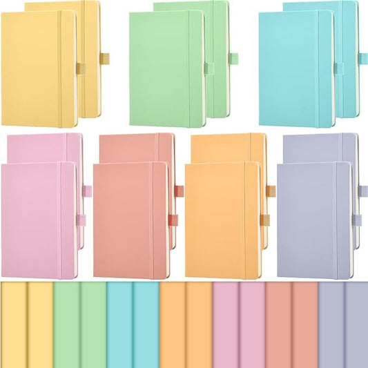 Laumoi 14 Pack Lined Journal Notebooks 5.5 x 8.2 Inch A5 Hardcover Notebook College Ruled Notepad with Pen Holder PU Leather Ruled Lined Journals for School Business Work Writing (Candy Color)