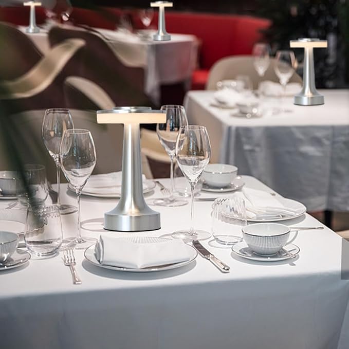 Cordless Metal Desk Lamp, Touch Sensor Control LED Table Lamp,3 Color Stepless Dimmable Battery Powered Lamp for Living Room, Dorm, Home Office (Silver)