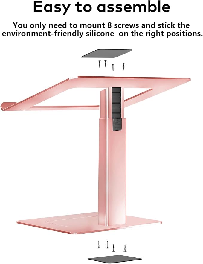 Laptop Stand for Desk, Ergonomic Aluminum Laptop Stand Adjustable Height from 7-15", Sitting and Standing Laptop Riser for 10-17" Notebook (Rose Pink)
