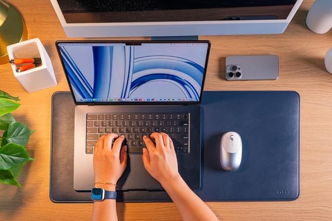 Satechi Vegan Leather Desk Mat, Large Mouse Pad Scratch and Water Resistant, Easy to Clean, Desk Pad for Office and Home, 26.8” x 12.4” x 0.1” - Blue