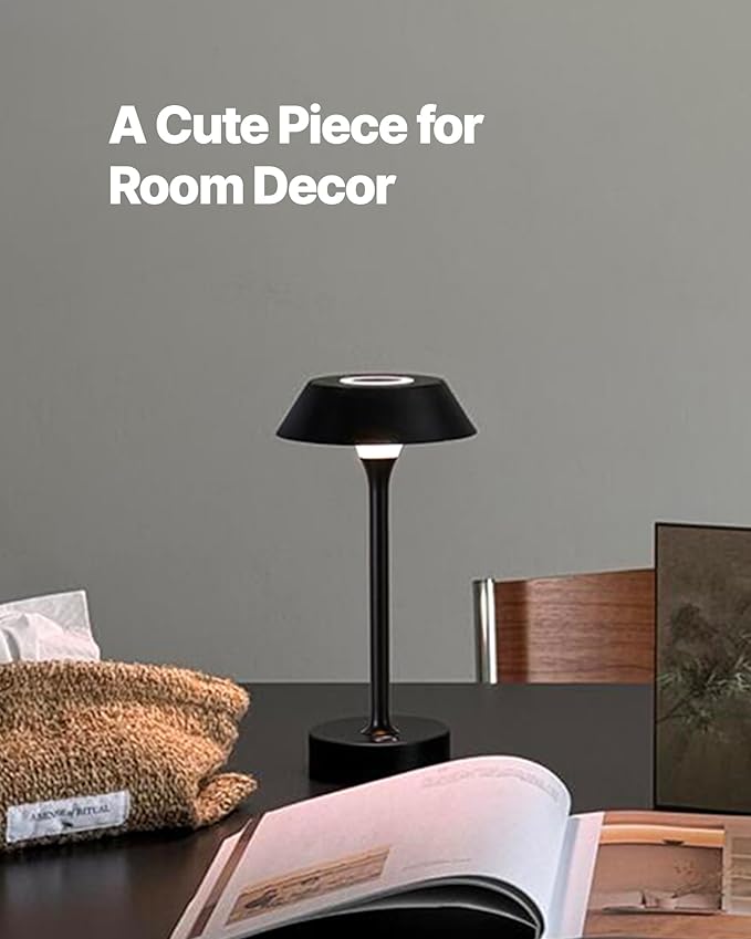 Elva Portable Table Lamp, Small Cute Cordless Rechargeable Table Lamp, 3W LED Dimmable Touch Light with 3-Color Temp, Modern Bedside Nightstand Light for Bedroom Ambient, Black
