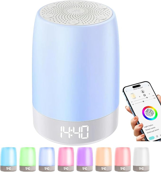 White Noise Sound Machine,White Noise app Night Light,Bluetooth Sleep Music Alarm Clock,Bedroom Nursery Baby Adults Portable Travel Sunset lamp
