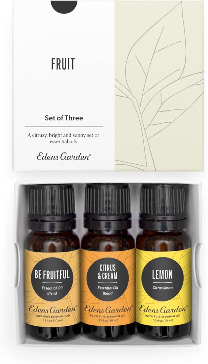 Edens Garden Fruit Essential Oils 3 Set – 100% Pure Therapeutic Grade Aromatherapy Oil & Blends: Be Fruitful, Citrus Cream & Lemon Oil – No Fragrance Oils & Natural - For Home Diffusers, 10 ml/ 3 Pack