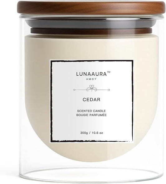 Scented Candle by LUNAAURA | Cedar Aromatherapy Candle for Meditation & Yoga | Long-Lasting 65 Hour Burn Time | Natural Soy Blend Wax & 100% Cotton Wick (10.6 oz)