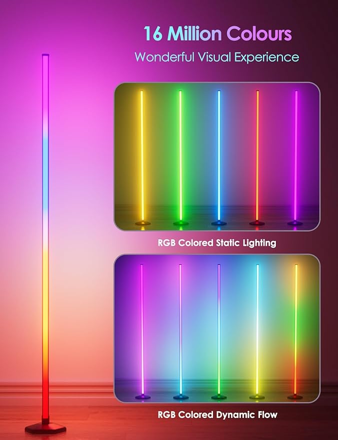 2PCS RGB Corner Floor Lamp, 65" Color Changing LED Floor Lamp Music Sync Light Bar Bluetooth APP Remote Control 16 Million DIY Colors, Light Timing, Mood Ambient Lighting
