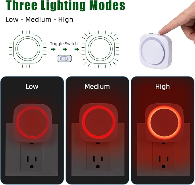 LED Night Lights Plug into Wall, Indirect Soft Dimmable Night Light with Dust to Dawn Sensor, Red Nightlight for Bedroom,Bathroom,Kitchen,Stairs,Hallway,Travel, 4 Packs, Red
