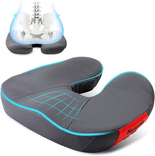 Seat Cushion for Office Chair – Memory Foam Car Seat Cushion for Sciatica, Tailbone, Back & Hemorrhoid Pain Relief U-Shaped ErgonomicHigh-Density Breathable Foam with Non-Slip Base (Gray)