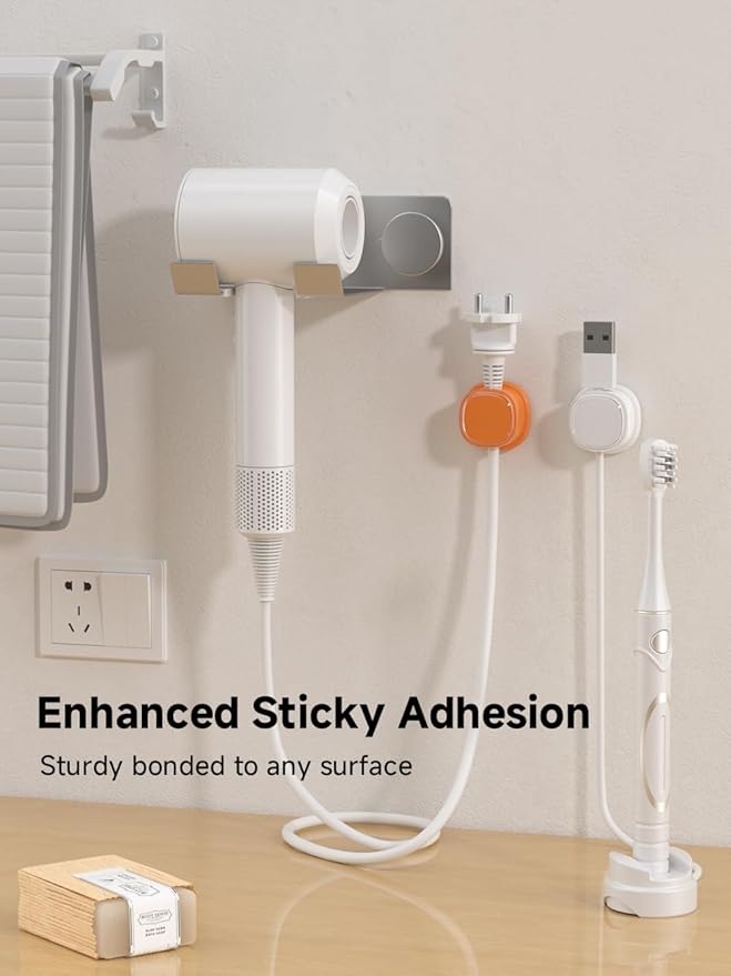 9 Pack Cord Organizer, Spring Cable Management, Adhesive Cute Cable Holder Clips, Phone Charger Wire Keeper for Desk Nightstand Car Office (9-Pack White_Orange)