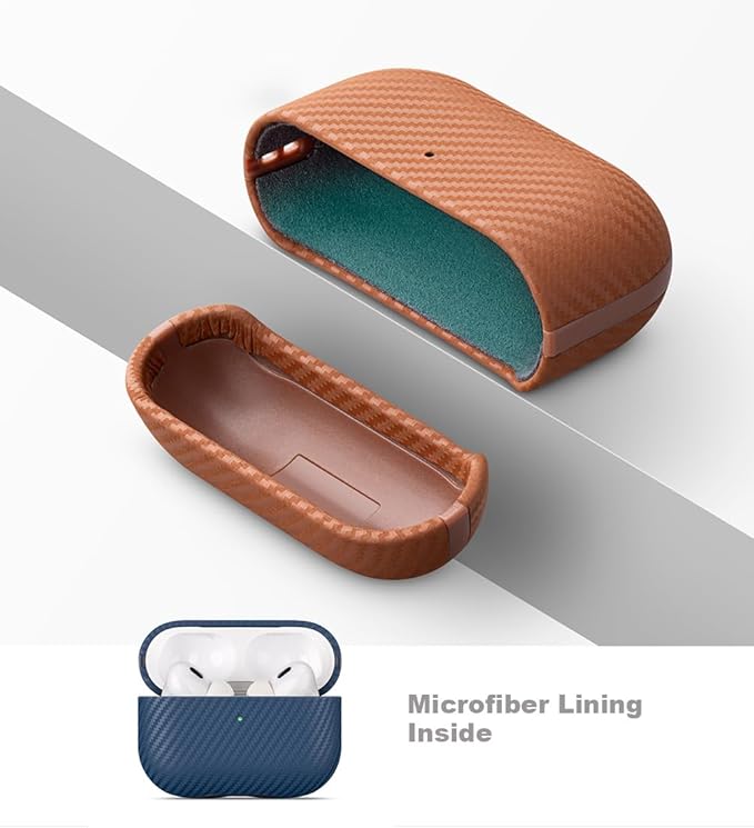 LOPIE Leather Case for AirPods Pro 2nd Generation - Handmade AirPods Pro 2 Case Cover - Made of Real Leather - Protective Hard Shell Cover - Carbon Fiber Style - Wireless Charging Compatible - Blue