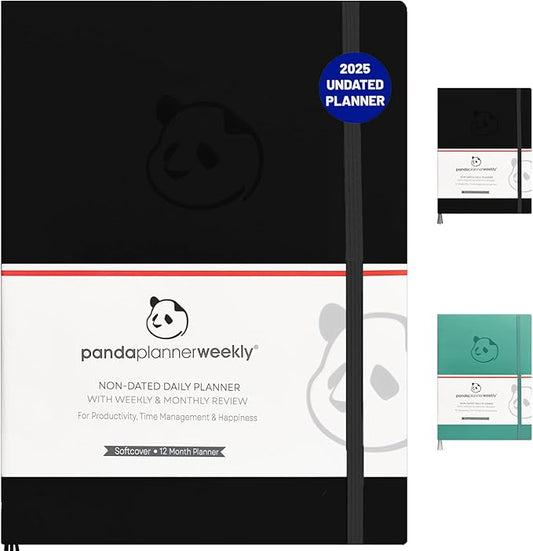 Panda Planner Weekly 2025-2026, Undated Weekly Planner for Office, School & Home – 8"x11" Soft Vegan Leather Organizer Notebook with To-Do Lists, Habit Tracker, Notes & Agenda – Black