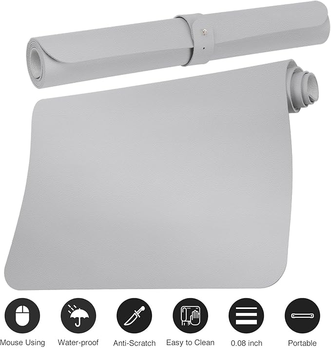 Boutilon Leather Desk Pad Protector,Non-Slip Mouse Pad,Laptop Desk Pad,Office Mouse Mat,Waterproof Leather Desk Blotter,Desk Writing Pad for Office and Home (M-Grey,30"x14")