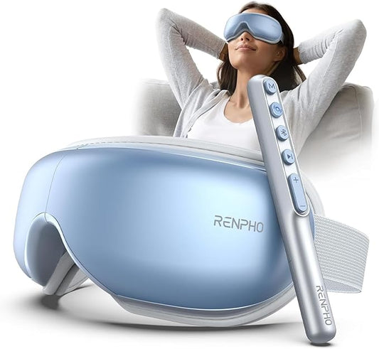 RENPHO Eye Massager with Heat, Eyeris1 Massage Mask Birthday Gifts, Migraine Massager with Remote, Compression, Silent Mode, Bluetooth, Heated Sleep Mask for Strain Relief, Stye Eye, Improve Sleep