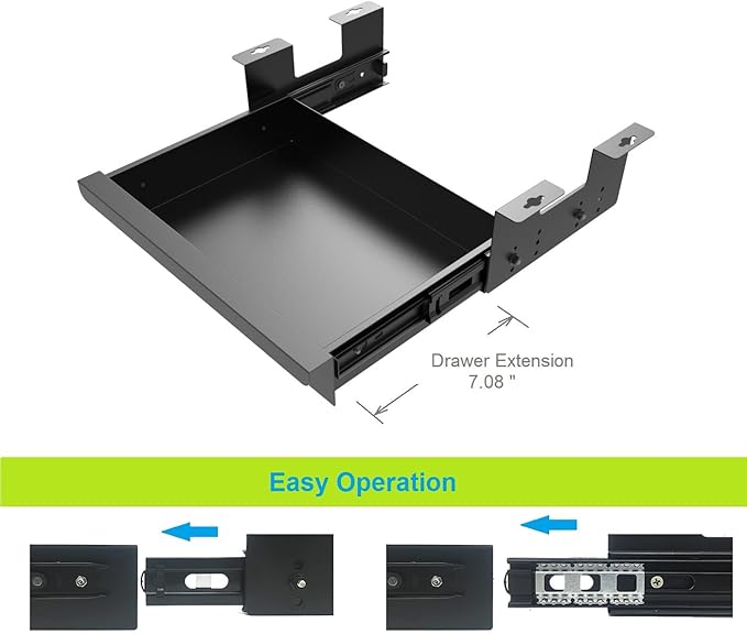 Beiyier Under Desk Sliding Drawer for Office Desk or Table, Pull-out Storage Organizer for Sit-Stand Workstation with High Crosspiece under Desktop (Black)