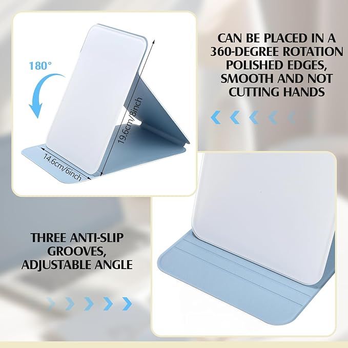 2 Pcs Small Glass Desktop Whiteboard with Reversable Stand 8 x 6 Inch Mini Dry Erase White Board Easel with 2 Markers Reusable Desk Notepad for Home Office School Supplies(Blue)