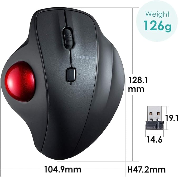 SANWA 2.4G Wireless Ergonomic Trackball Mouse, Optical Vertical Rollerball Mice, Silent Buttons, 34mm Trackball, 600/800/1200/1600 Adjustable DPI, Compatible with MacBook, Laptop, PC, Windows, macOS