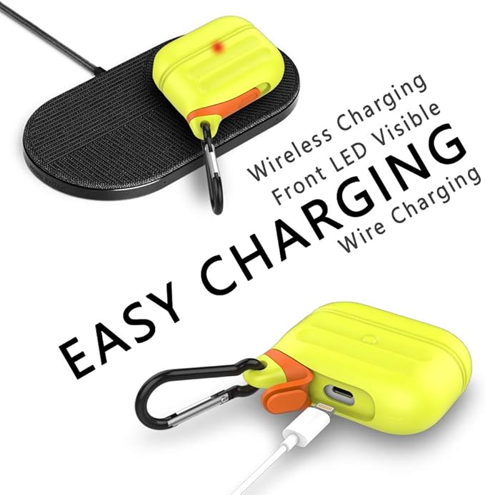 AirPods Pro Case, Waterproof Silicone Cover for AirPods Pro 2 Case | Waterproof Protection | Glow | for USB-C/Wireless | Anti-Lost | One Piece | Night Glow Yellow