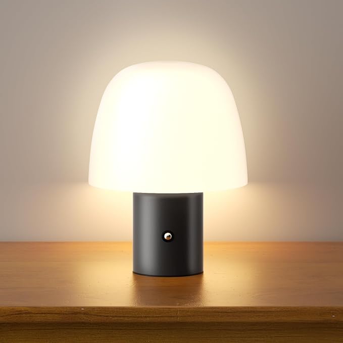 Portable LED Table Lamp, Cordless Desk Lamp Rechargeable, 3-Color Touch Stepless Dimming Night Light for Bedroom/Children's Room/Terrace/Dining Room/Cafe (Black)